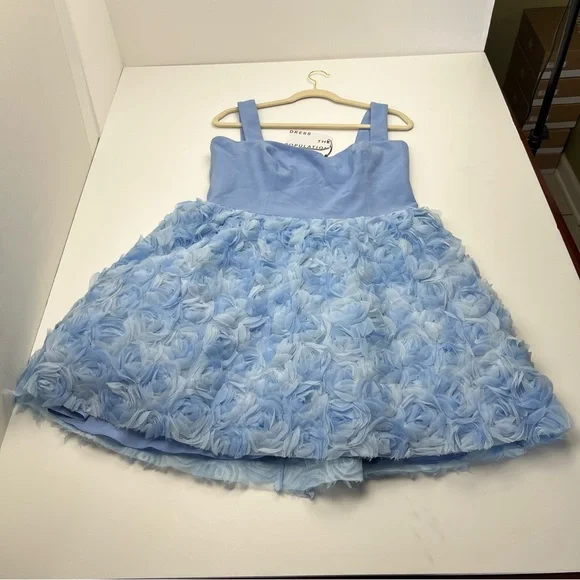 Dress the Population Melanie Sky Blue Multi Womens Size XXL Floral Appliqué NEW